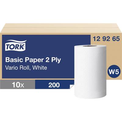 Tork Basic Paper 2 Ply Vario Roll, białe papieru ręcznikowe zwoje, opakowanie 10 rolek po 200 arkuszy, kompatybilne z W5.