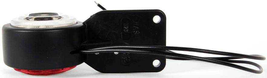 Lampa tylna z przewodami, przeznaczona do mocowania w poziomie, głównie stosowana w przyczepach lub pojazdach.