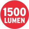 Czerwony krąg z białym tekstem: '1500 lumenów'.