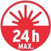 Czerwony symbol z zastylizowanym wschodem słońca i napisem '24h MAX.' poniżej.