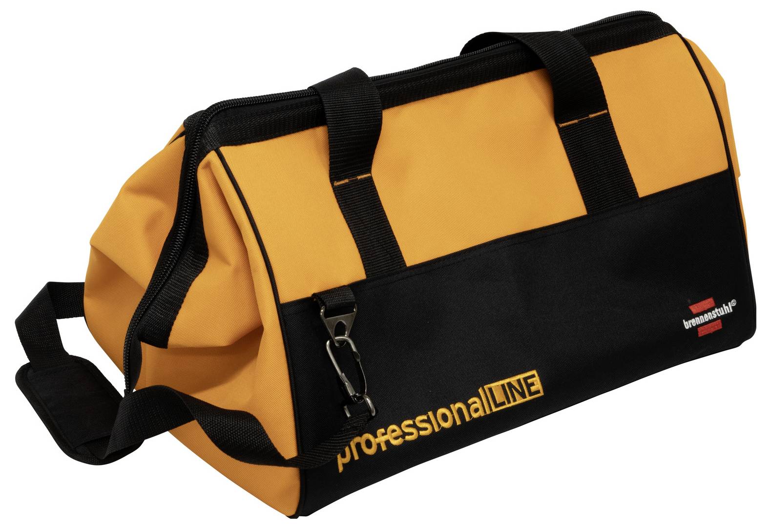 Pomarańczowo-czarna torba narzędziowa typu duffel ze sznurem na ramię i uchwytami, oznaczona etykietą 'professionalLINE'.