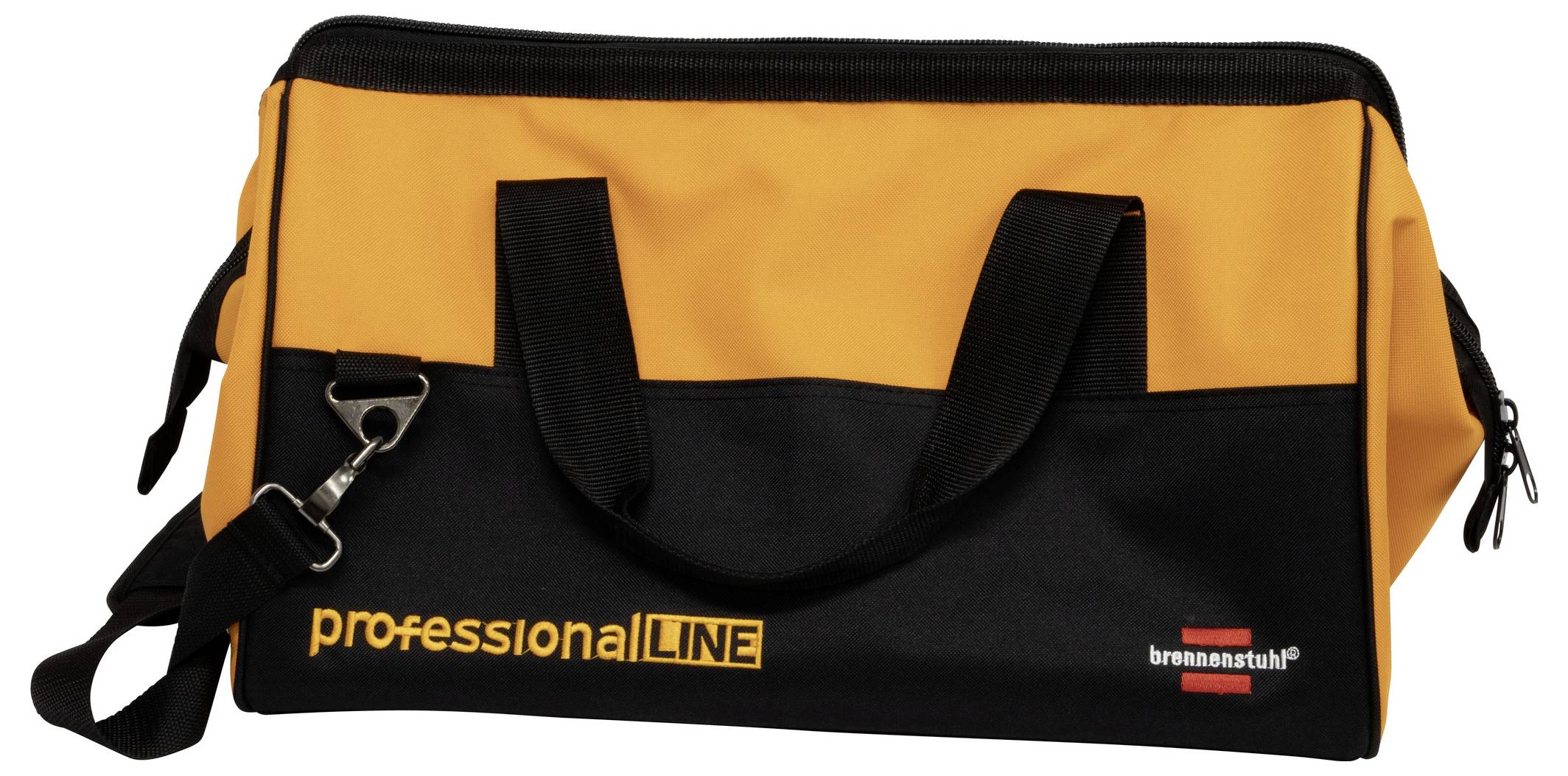 Izolowana torba transportowa w kolorze pomarańczowym i czarnym z uchwytami, paskiem na ramię i logo 'professionalLINE' na przodzie