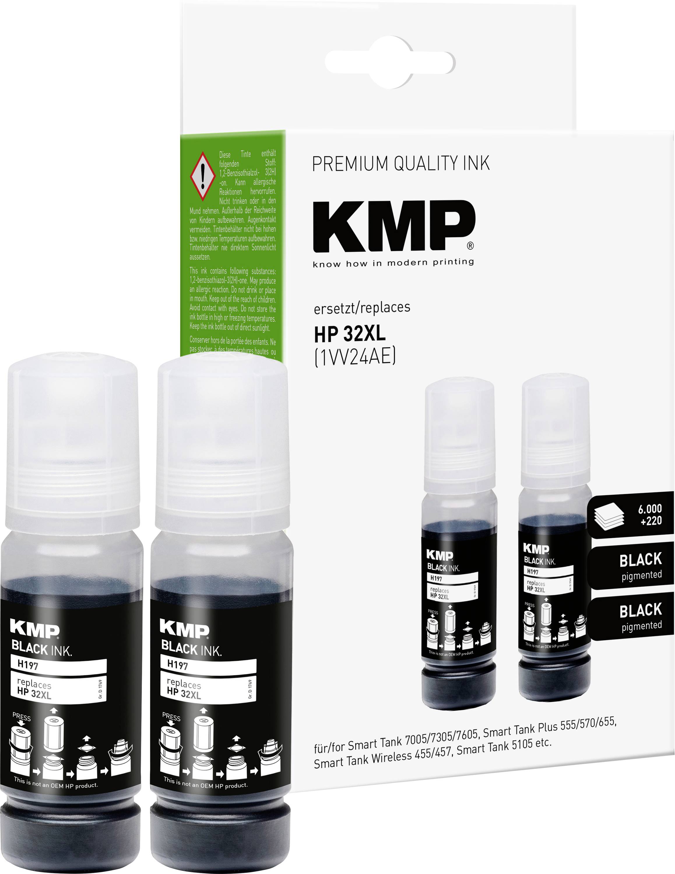 Запасний комплект для заправки KMP HP 32XL, 1VV24AE, 2 шт., чорний, 140 мл H197 1769.0001