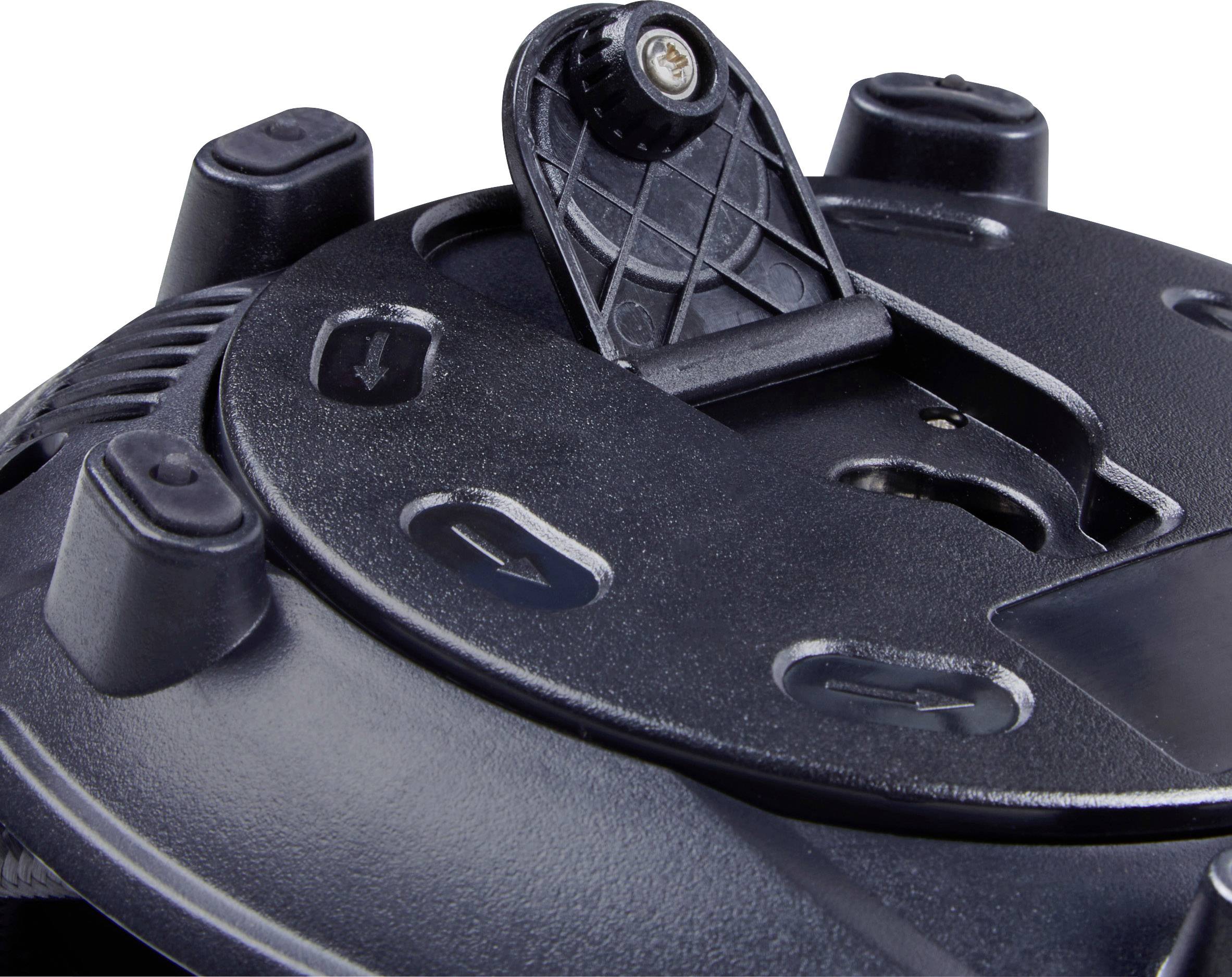 Czarny plastikowy dekiel z zdejmowanym zamknięciem obrotowym i strzałkami wskazującymi kierunki otwarcia.