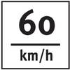 Znak drogowy w kolorach czarno-białych wskazuje ograniczenie prędkości do 60 km/h.