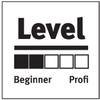 Wskaźnik poziomu z czterema paskami, przy czym pierwsze dwa są wypełnione. Po lewej stronie napis 'Początkujący', po prawej 'Profesjonalista'.