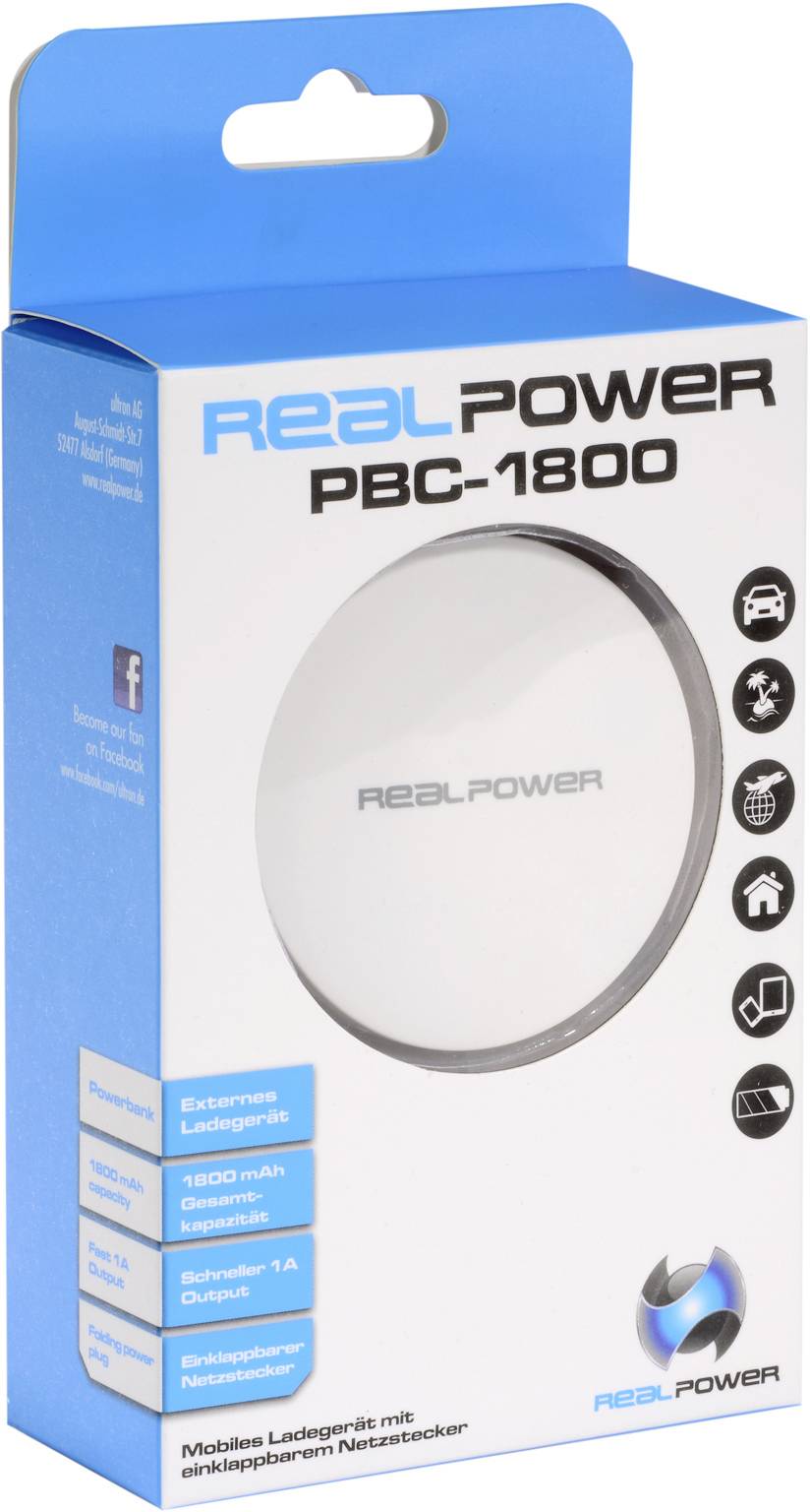 Літій-іонний портативний акумулятор RealPower PBC-1800 ємністю 1800 мАг