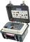 Urządzenie do pomiaru rezystancji izolacji w otwartej walizce. Wyświetlacz pokazuje dane pomiarowe. Widoczne są różne przyciski i złącza.