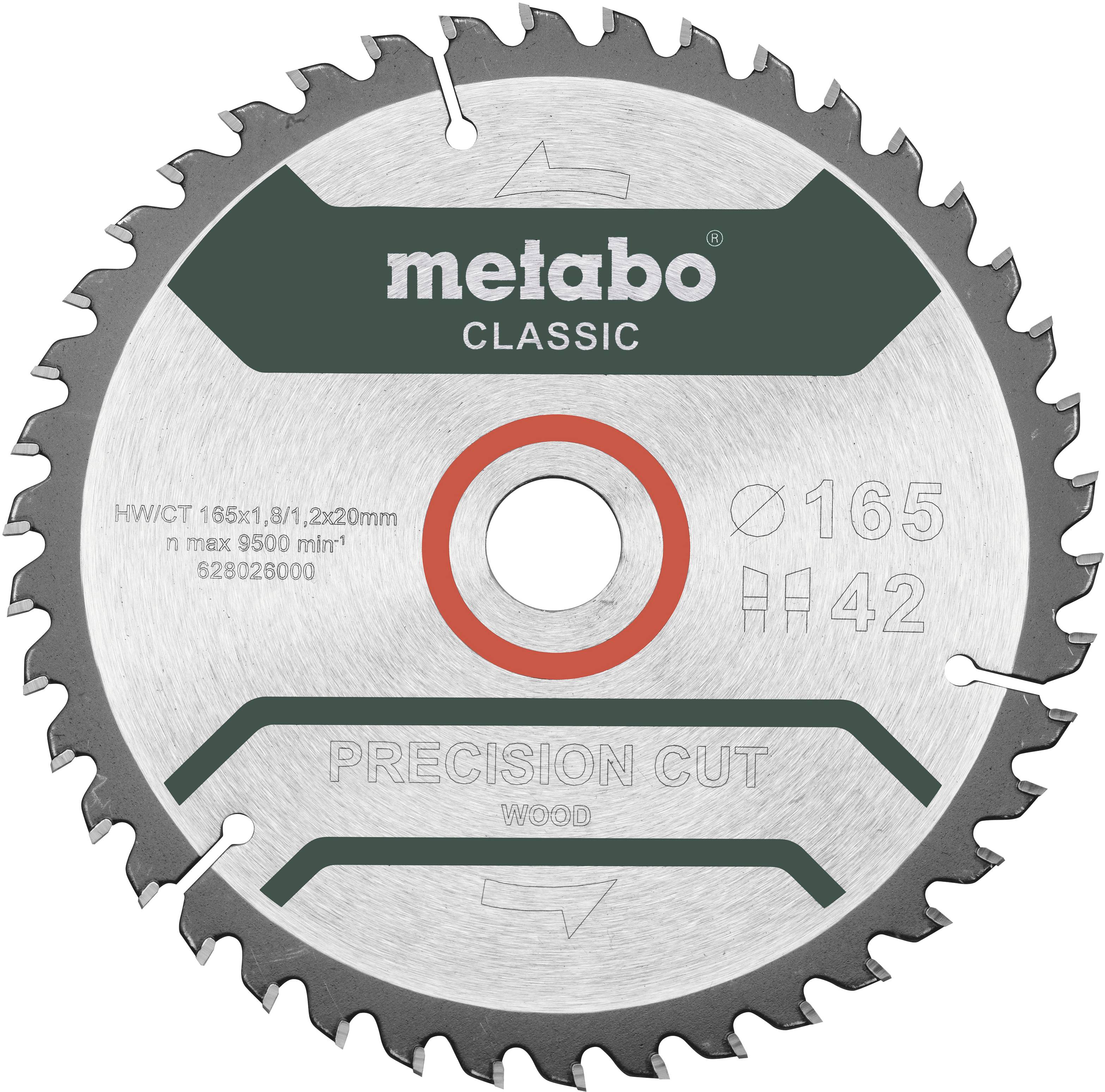 Tarcza tnąca z węglików spiekanych Metabo Precision cut Wood - Classic 165X20 Z42 WZ 5° 165 x 20 x 1.2 mm 1 szt.