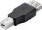 Adapter USB z gniazdem USB-A i gniazdem USB-B, stosowany do łączenia różnych urządzeń z różnymi złączami.