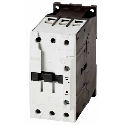 Biały, trzybiegunowy wyłącznik mocy z czarną obudową, z widocznymi zaciskami przyłączeniowymi góra i dół, stosowany w rozdzielniach elektrycznych.