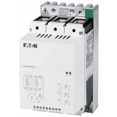 Urządzenie elektryczne firmy Eaton z wieloma złączami i przełącznikami, oznaczone ostrzeżeniem 'Caution PE', przeznaczone do sterowania systemami elektronicznymi.