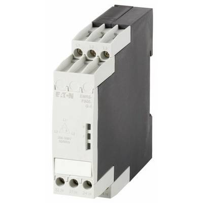 Elektryczne przekaźnik Eaton, model EMR6-P500-G-1. Pokazuje zaciski przyłączeniowe oraz zakres napięcia 200-500 V, 50-60 Hz.