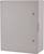 Prostokątna, szara skrzynka elektryczna z dwoma śrubami z przodu; służy do bezpiecznego przechowywania elementów elektronicznych.