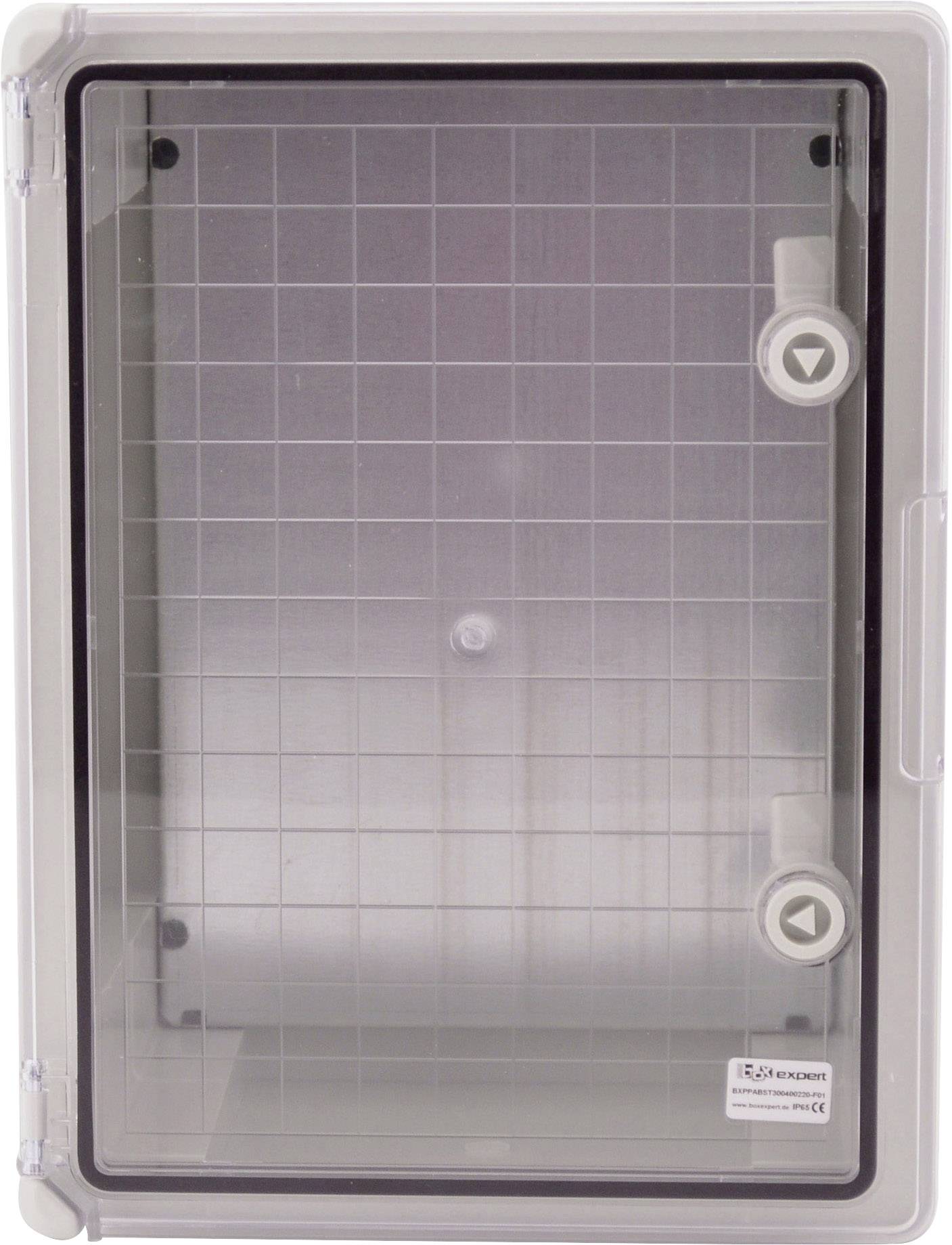 Pusty, przezroczysty bezpiecznik z siateczkowym tłem i dwoma okrągłymi pokrętłami po prawej stronie.