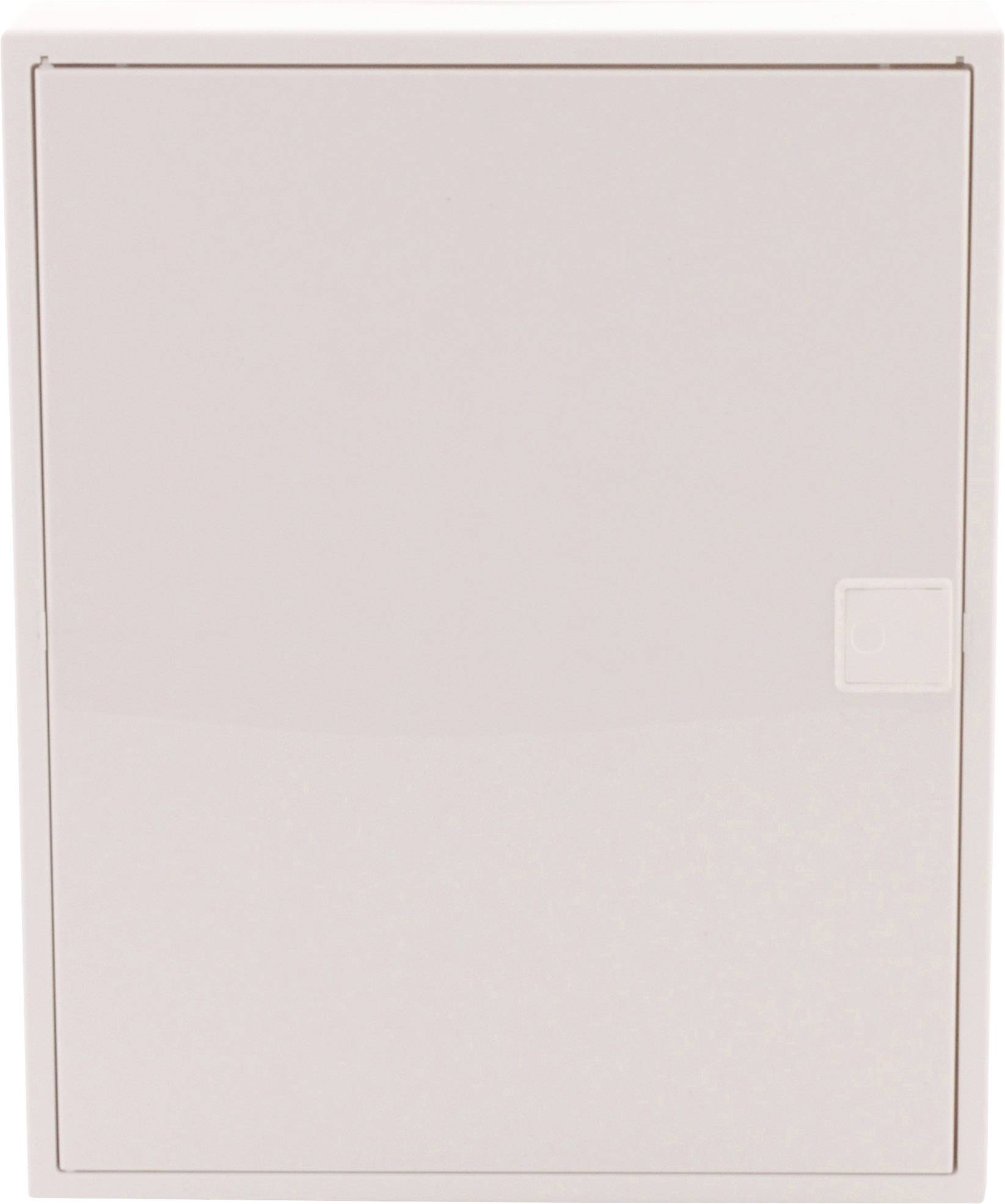 Obraz białej, kwadratowej rozdzielni elektrycznej na ścianie.