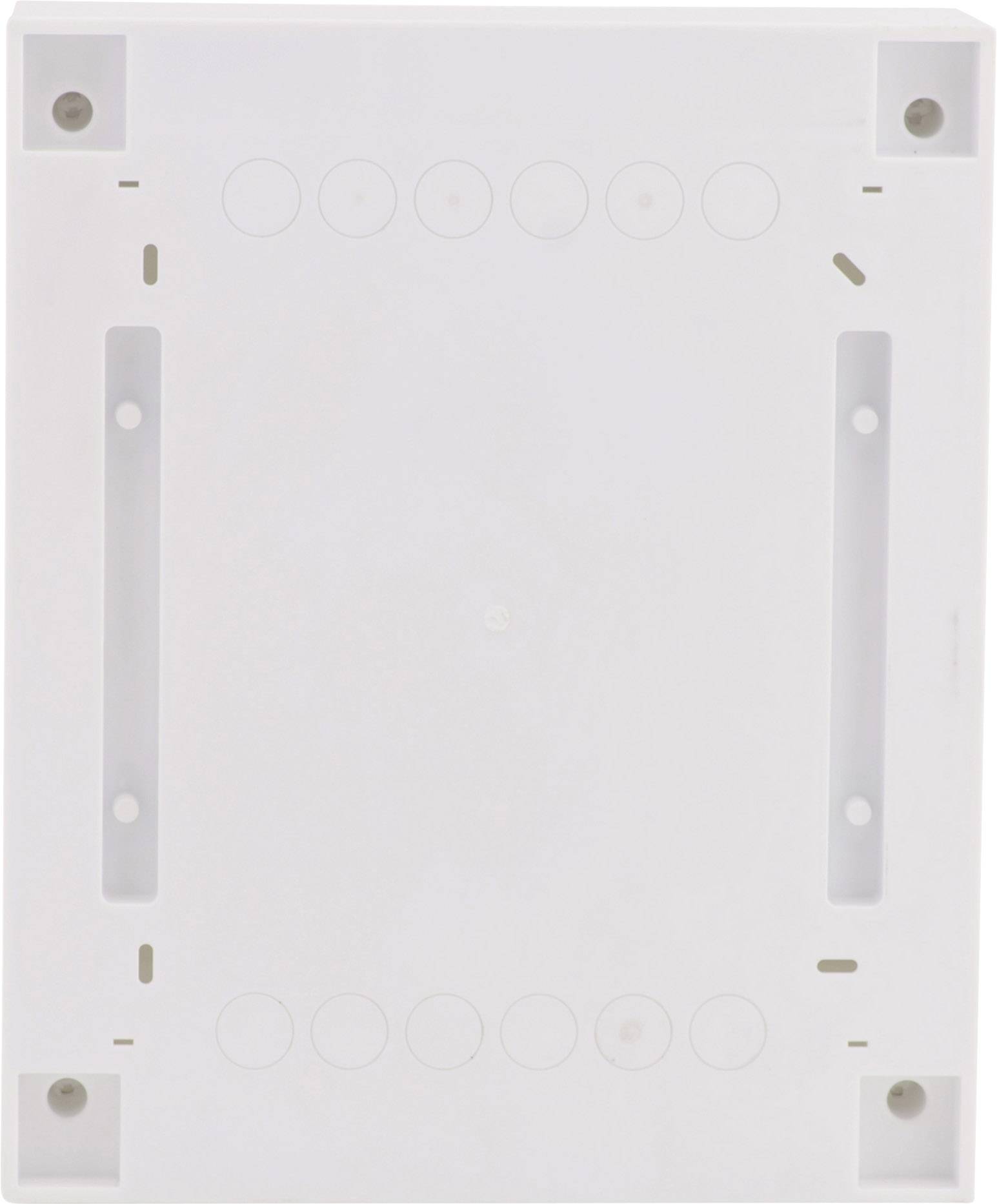 Prostokątna, biała obudowa z tworzywa sztucznego z kilkoma okrągłymi otworami i szczelinami.