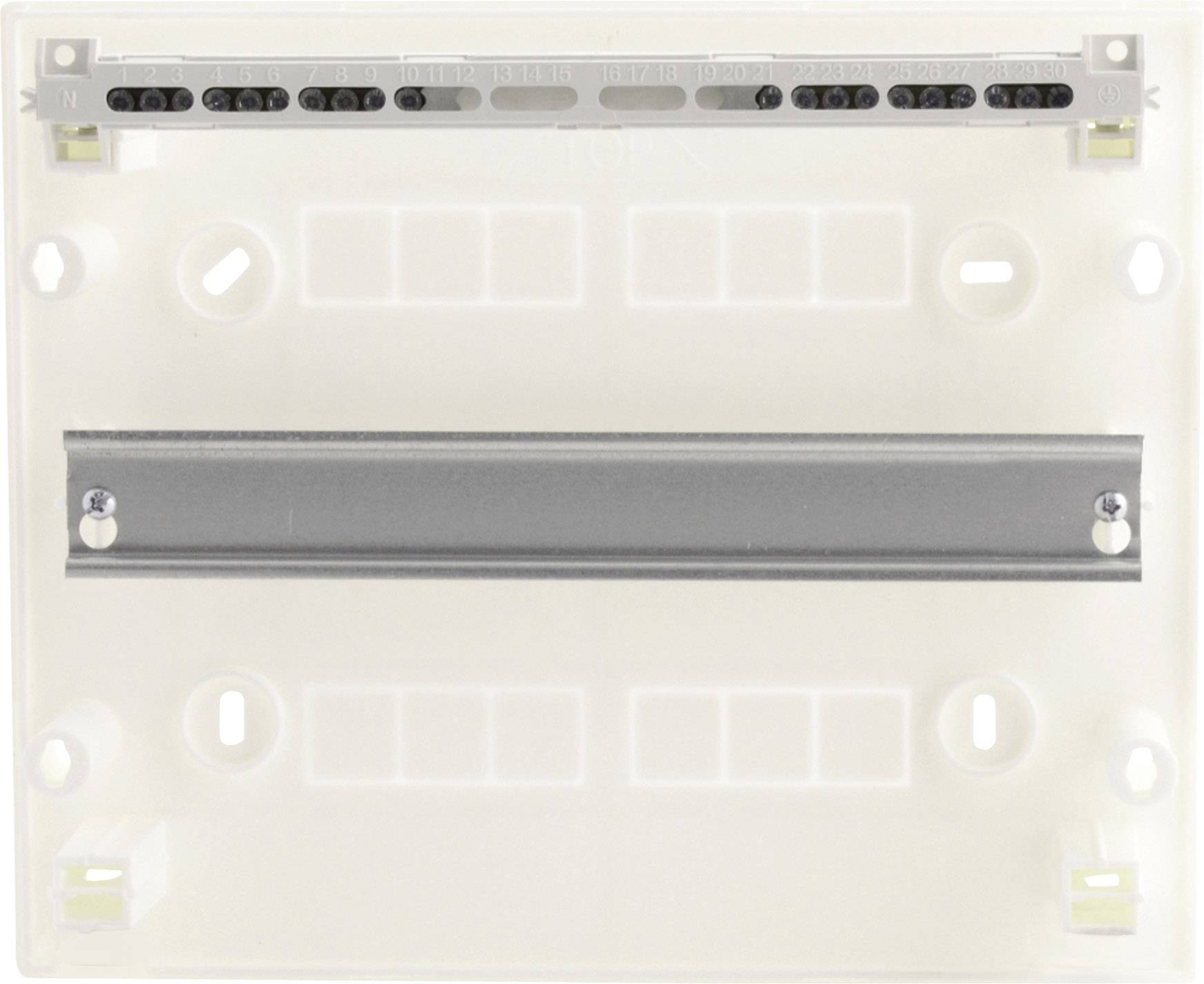 Tylna obudowa z tworzywa sztucznego z metalową szyną pośrodku i ośmioma kwadratowymi wycięciami.