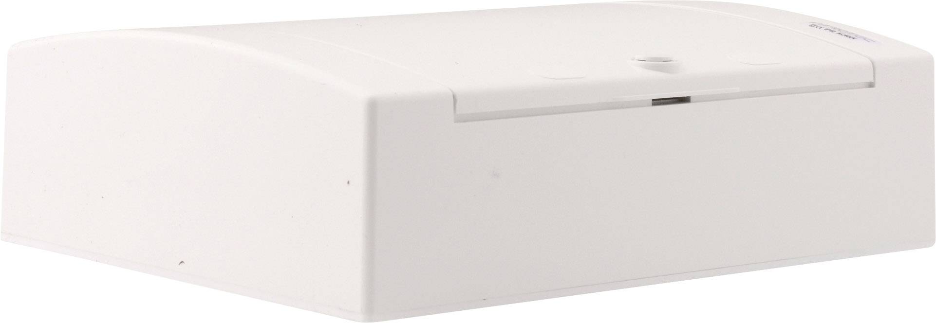 Biały, prostokątny elektroniczny czujnik w obudowie do monitorowania ruchów.