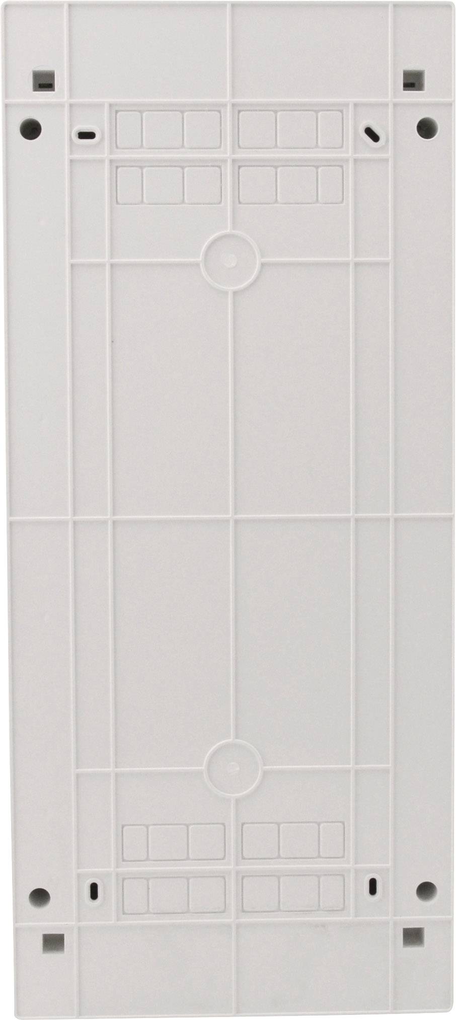 Prostokątna, biała obudowa z tworzywa sztucznego z kilkoma prostokątnymi kształtami i otworami montażowymi, prawdopodobnie będąca częścią urządzenia technicznego.