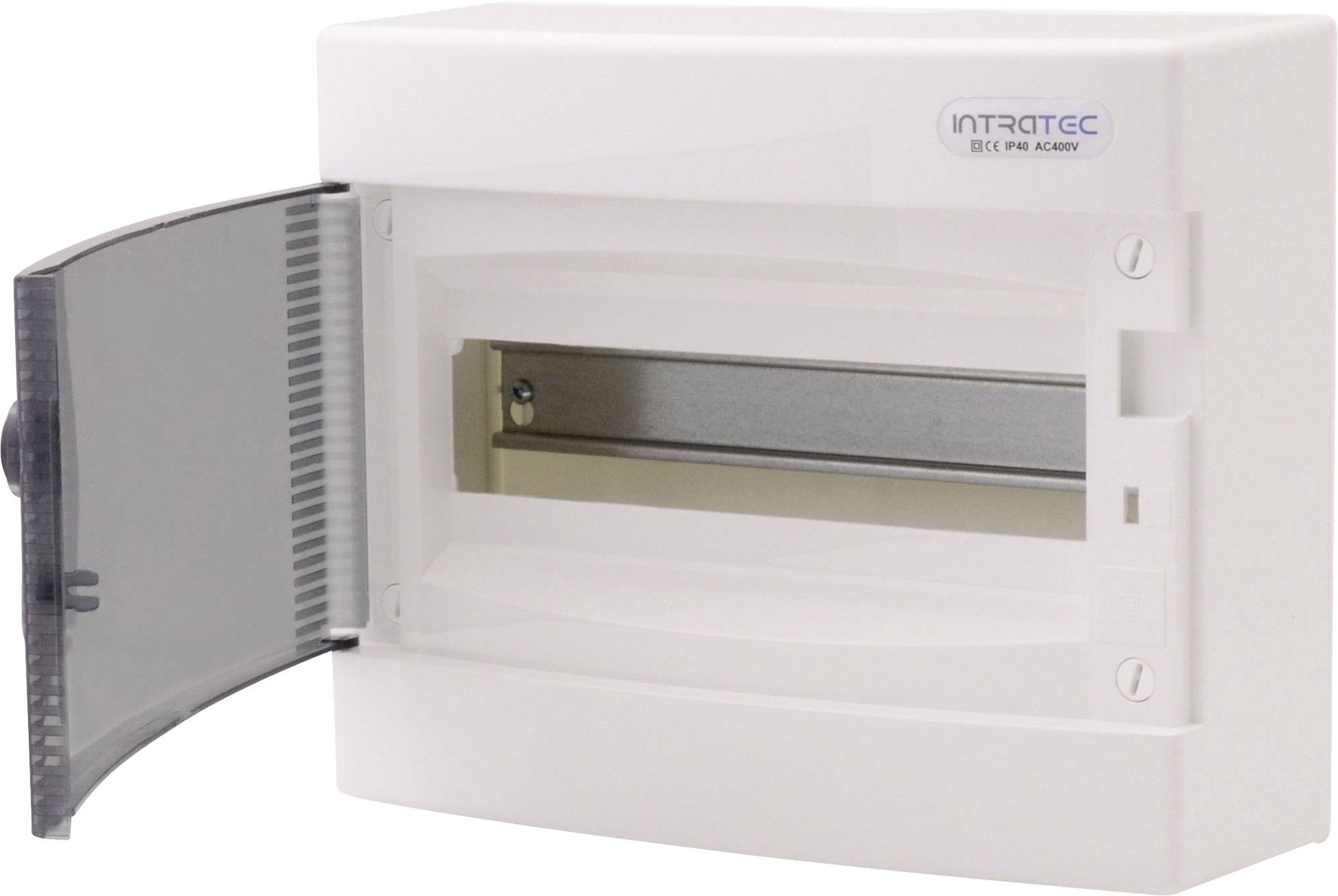 Pusty rozdzielacz elektryczny z przezroczystą, otwartą pokrywą. Odpowiedni do przechowywania bezpieczników lub systemów sterujących w zastosowaniach domowych.