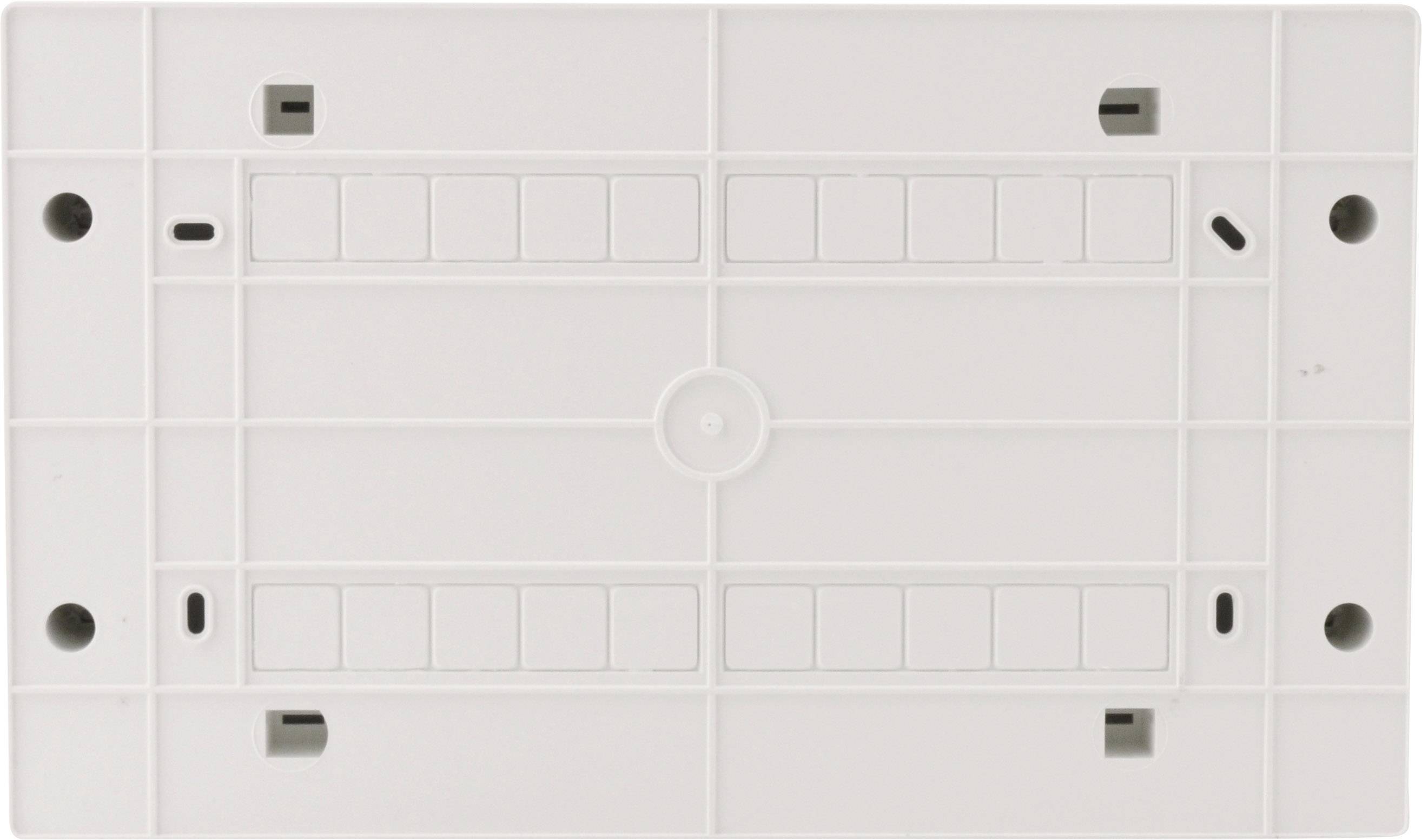 Prostokątny uchwyt z tworzywa sztucznego z wieloma gniazdami i otworami, prawdopodobnie przeznaczony do urządzenia elektronicznego lub mechanicznego.