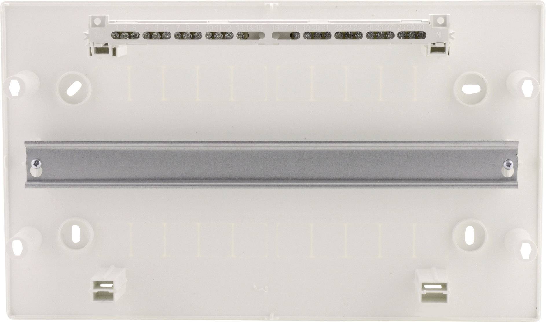 Białoobudowa z tworzywa sztucznego w kształcie prostokąta z metalowym uchwytem, prawdopodobnie przeznaczona do montażu urządzeń elektronicznych na ścianie.