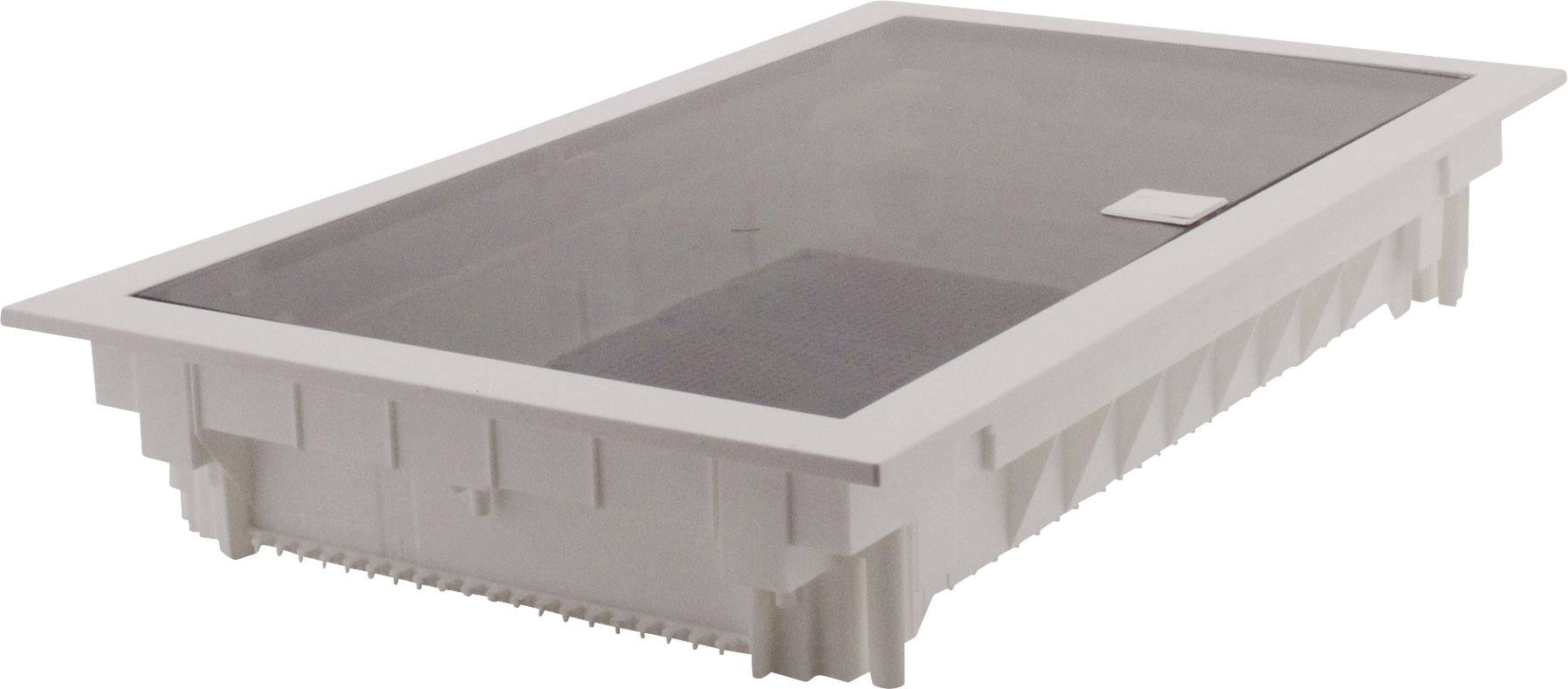 Prostokątna, biała obudowa podtynkowa z przezroczystą pokrywą. Przeznaczona do montażu w ścianie lub suficie dla różnych systemów.