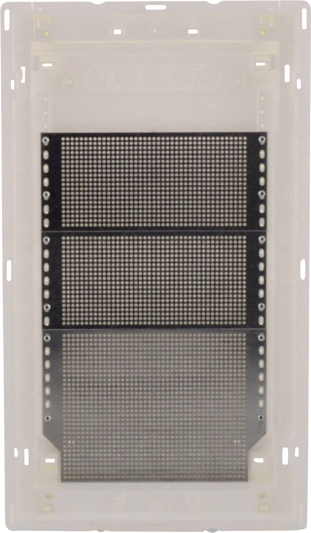 Tylna strona dużego mikroprocesor na białym tle, prezentująca gęstą, prostokątną siatkę złożoną z licznych małych punktów styku.