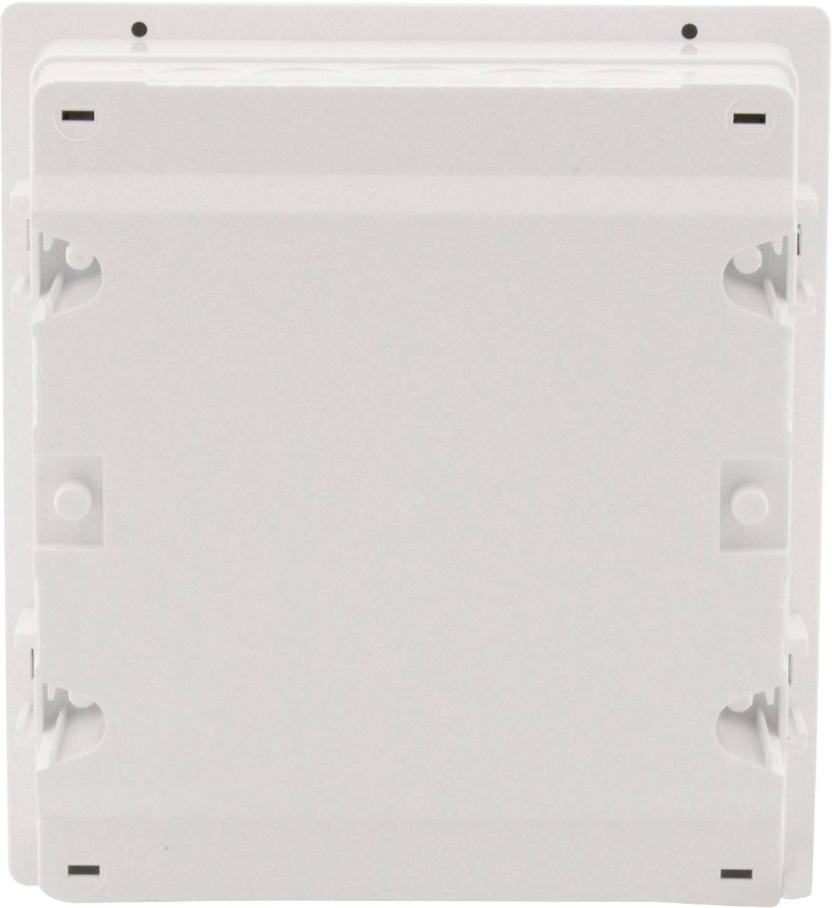 Prostokątna, biała obudowa z tworzywa sztucznego o zaokrąglonych krawędziach, wyposażona w kilka otworów montażowych do zamocowania na ścianie.