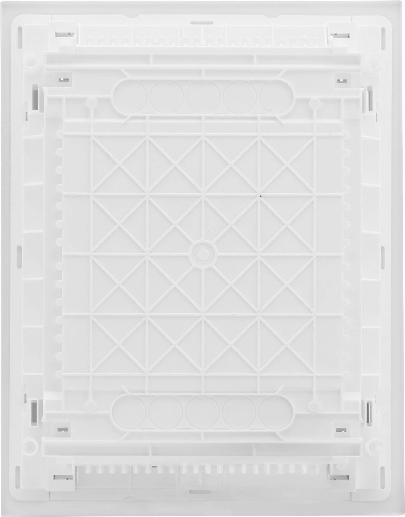 Widać białą, pustą tackę plastikową z geometrycznymi wzorami.