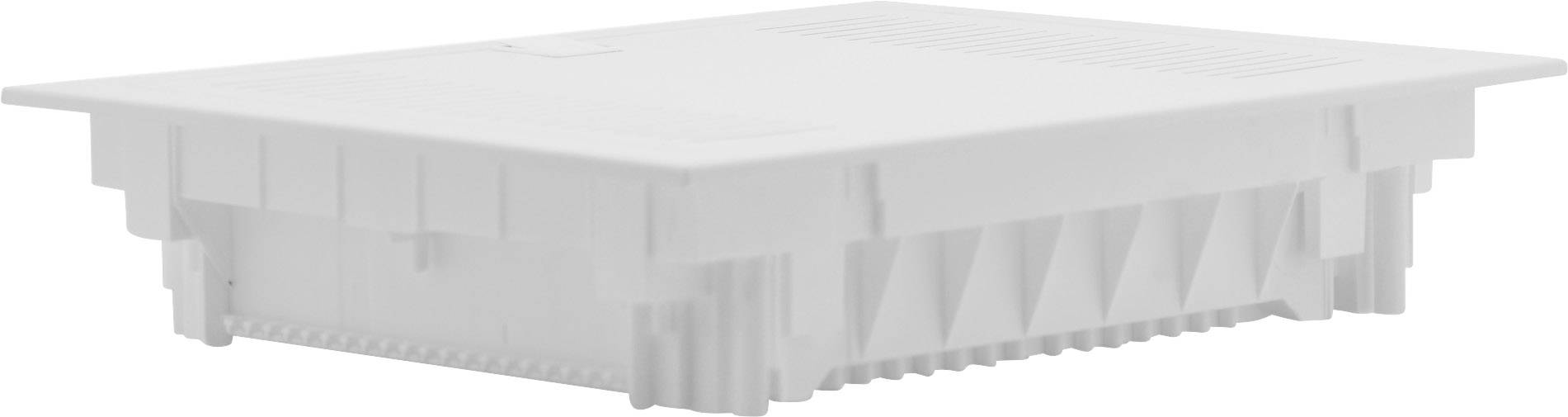 Biały, prostokątny pudełkowaty kształt z otworami wentylacyjnymi. Prawdopodobnie obudowa dla urządzeń technicznych.