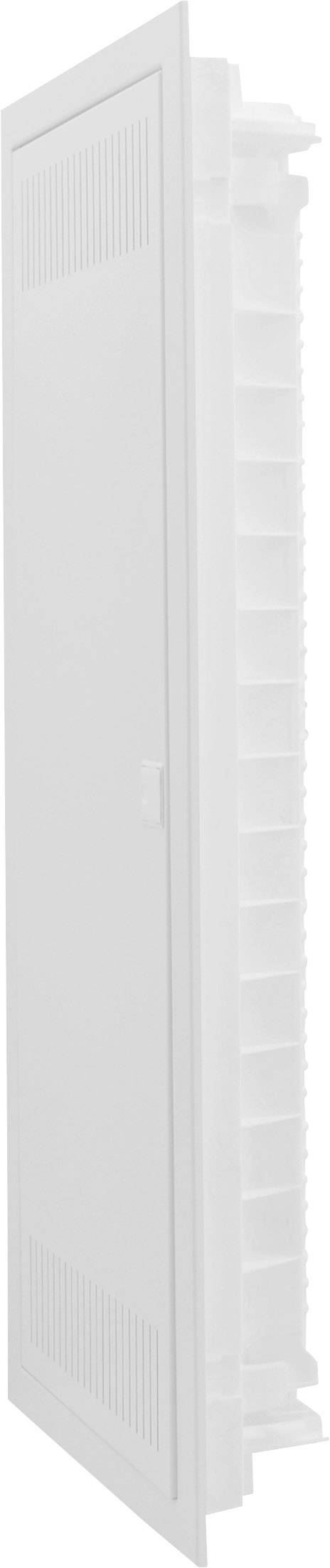 Prostokątny biały kanał wentylacyjny z odchylaną kratką, odpowiedni do montażu w ścianach budynków.