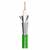 Kabel koncentryczne z miedzianym przewodem, białą izolacją, srebrnym ekranem i zielonym płaszczem, oznaczony napisem 'CABLE Germany'.