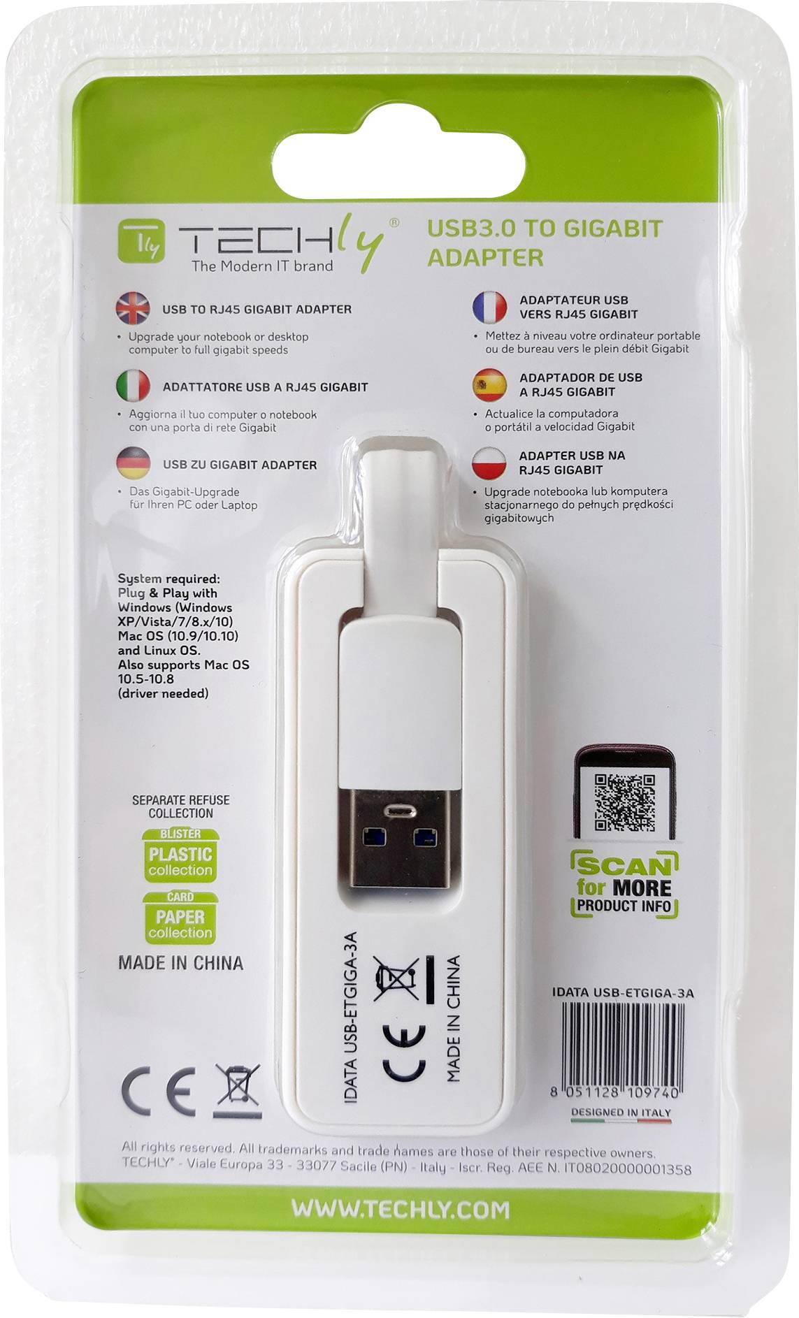 Adapter TECHly IDATA-USB-ETGIGA-3A 5 GBit/s USB 3.2 Gen 1, RJ45-1