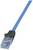Niebieskie przewód Ethernet z przezroczystym wtykiem RJ45, używany do połączenia sieciowego.