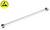 Długi, metalowy pręt z przegubami na obu końcach; obok żółta tarcza z symbolem ostrzegawczym przed wyładowaniami elektrostatycznymi (ESD).