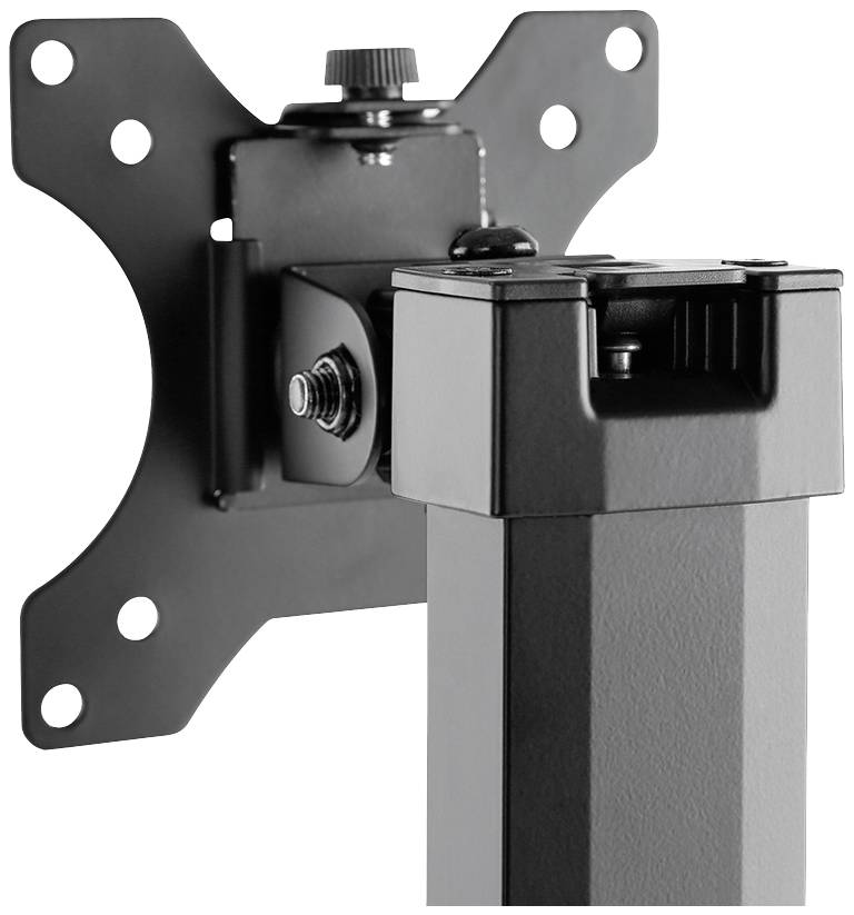 Uchwyt do monitora składający się z ramienia mocującego zgodnego ze standardem VESA, wyposażony w śruby do montażu ściennego lub biurkowego.