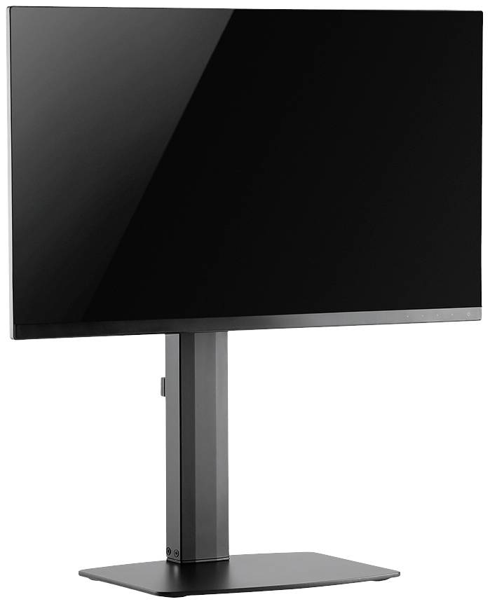 Czarny ekran komputerowy na regulowanym statywie, który można dostosować do różnych kątów widzenia i wysokości.