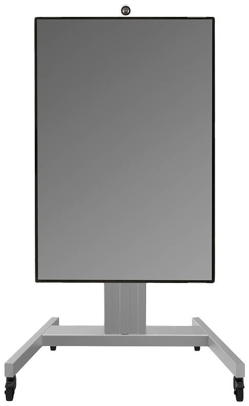 Szare, mobilne białe tablice suchościeralne o prostokątnym kształcie, umieszczone na stabilnej podstawie z kółkami, idealne do prezentacji lub spotkań.