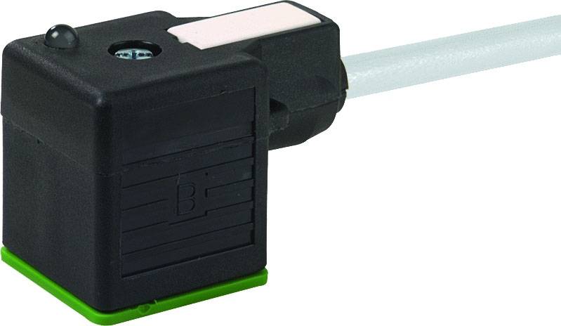 Czarny, prostopadłościenny wtyk elektromagnetyczny z wprowadzeniem kabla, przeznaczony do połączeń elektrycznych w systemach cieczy.