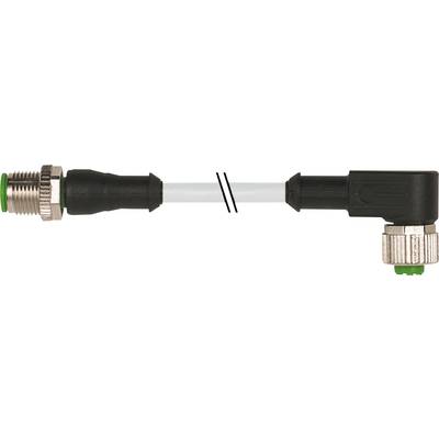 Kabel z wtyczką kątową L po prawej stronie, prostą wtyczką po lewej stronie. Połączony krótkim, solidnym odcinkiem kabla.
