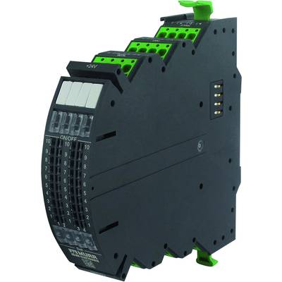 Wielofunkcyjne przekaźniki z panelami sterującymi i zaciskami przyłączeniowymi, stosowane do sterowania obwodami elektrycznymi.