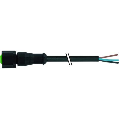 Czarny kabel z wtyczką i trzema odkrytymi przewodami: brązowym, niebieskim i zielonym.
