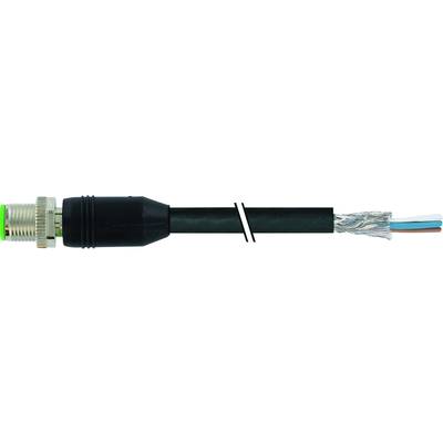 Czarny kabel koncentryczny z metalowymi złączami na obu końcach i usuniętą izolacją, ukazujący wewnętrzne przewody i ekranowanie.