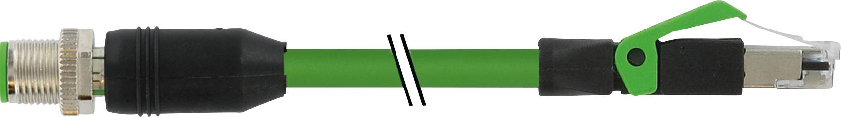 Zielony kabel sieciowy z wtykiem RJ45 po prawej stronie i wtykiem koncentrycznym po lewej stronie, połączony za pomocą adaptera.