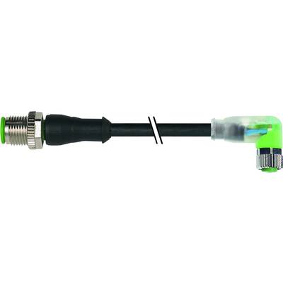 Czarny kabel z zielonym złączem i zamknięciem śrubowym. Na końcu posiada złącze kątowe.