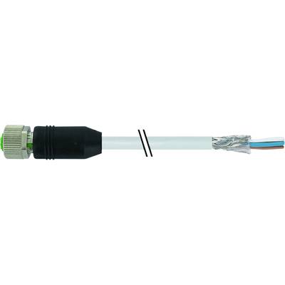 Kabel z metalowym wtykiem po lewej stronie i otwartym końcem po prawej stronie, ukazujący przewody w kolorach niebieskim, białym i brązowym.