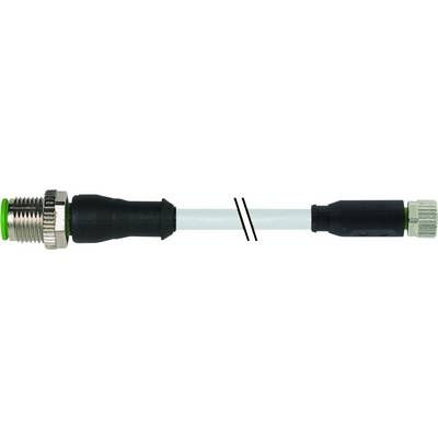 Kabel adaptera z końcówkami przyłączeniowymi po obu stronach, metalową nakrętką po lewej stronie i plastikową wtyczką po prawej stronie, połączonymi krótkim przewodem.