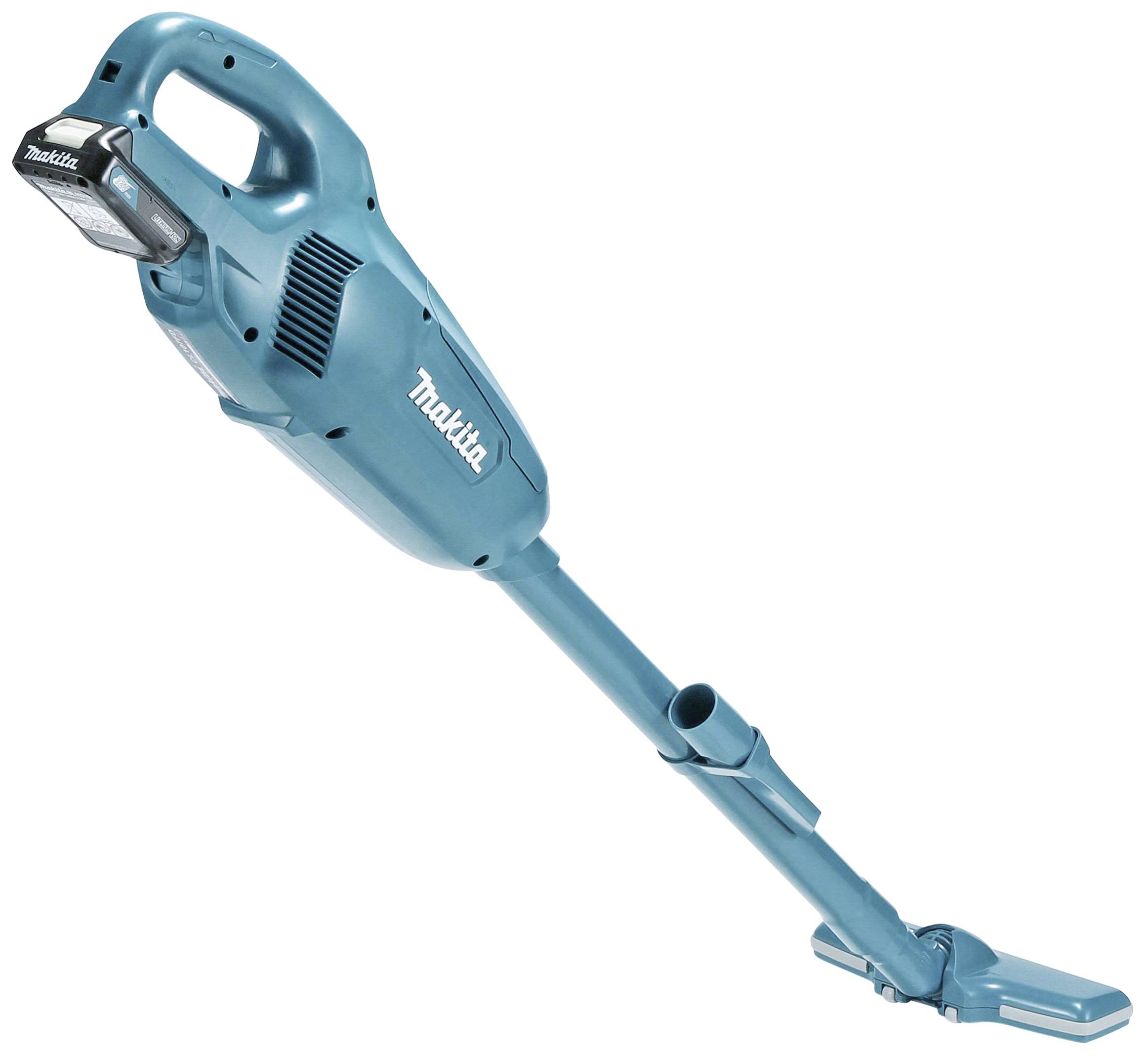 Niebieski, przenośny odkurzacz akumulatorowy z ergonomicznym uchwytem i wąską końcówką, idealny do małych zadań sprzątających.